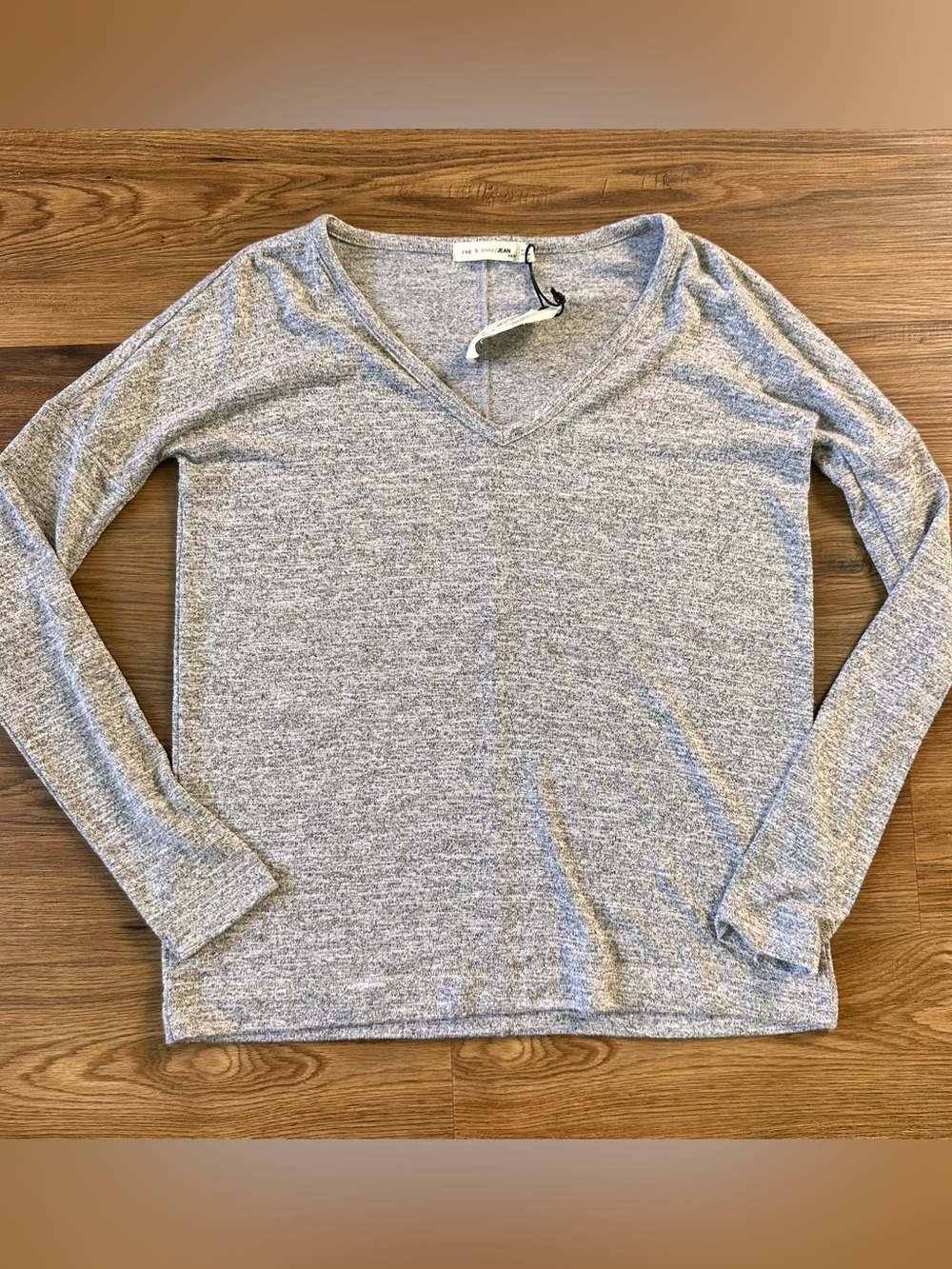 Rag & Bone Theo Long Sleeve Tee Gray V Neck Top Soft Knit Shirt Women XS NWT